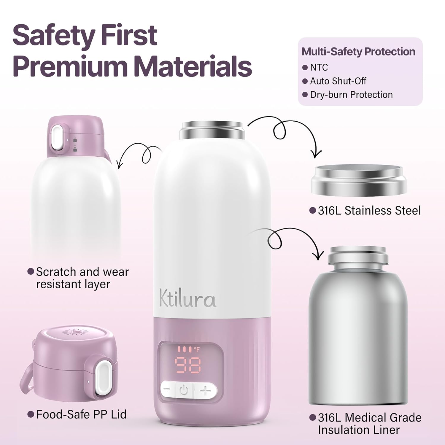 Portable Bottle Warmer for Travel,Fast Heating Milk Warmer On The Go,17 OZ Water Warmer for Breast Milk, Formula,Water,Temp Control 98°F -212°F,Baby Essentials for Outdoor Airplane Car Journey - Image 7