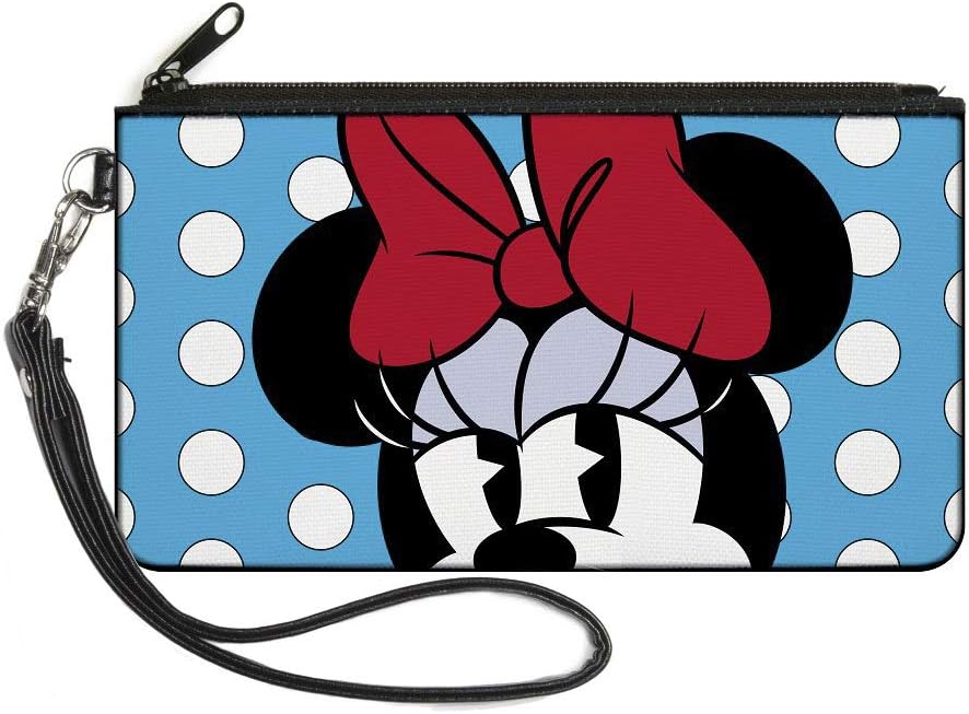 Wallet Canvas Zip Clutch Minnie Style Face Close Up Dots Blue White