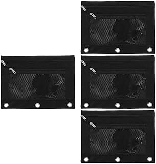 4 Unidades De Pasta Preta Transparente De Malha Bolsa De Lápis Bolsa De Papelaria Transparente Estojo De Lápis Com Zíper Bolsa De Caneta Bolsa De Lápis Pasta De Cartões