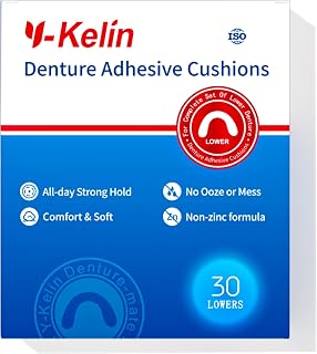 Y-Kelin Lower Denture Adhesive Cushions, Adhesive-Free Denture Pads for Sore Gums, 30 Strips