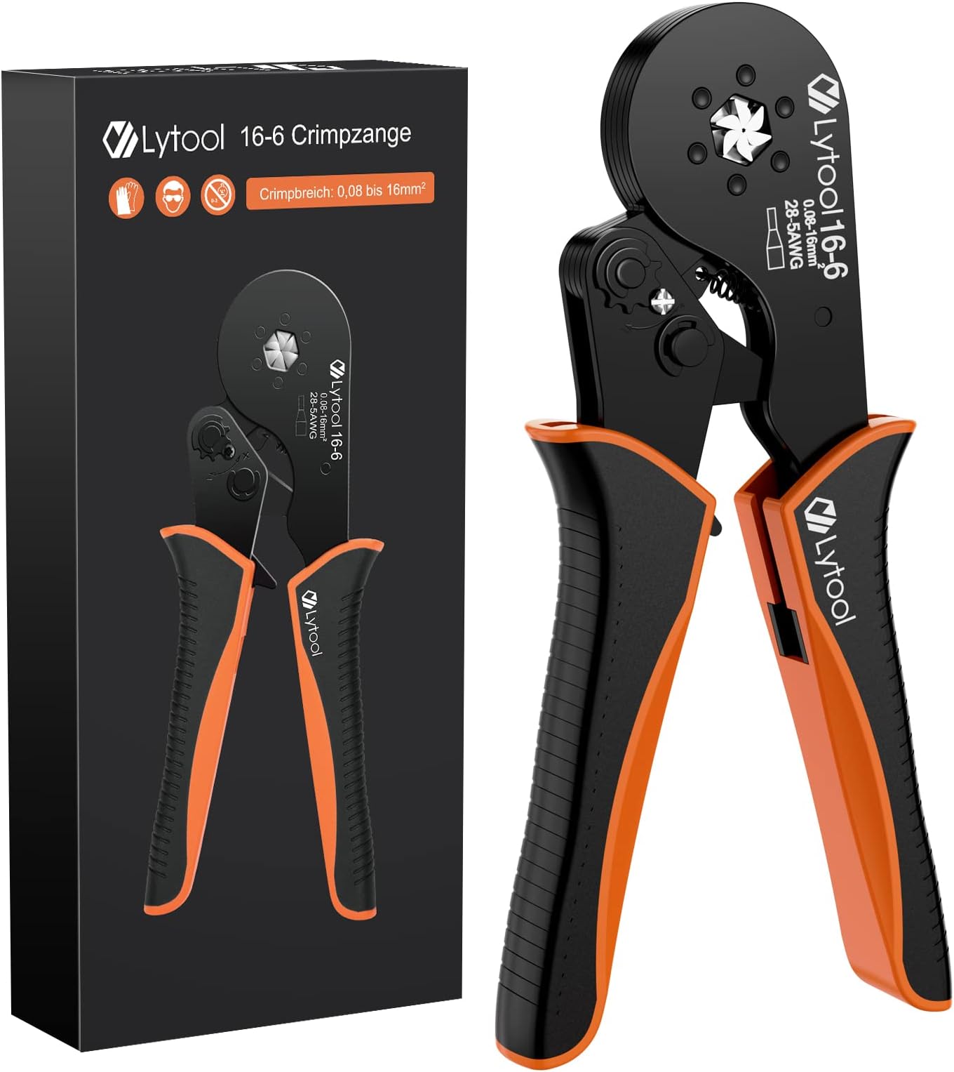 Hexagonal Ferrule Crimper Tool AWG28-5 (0.08-16mm²), Lytool Wire Ferrule Crimping Tool, Self-Adjustable Ratchet Wire Crimping Pliers for Wire Ferrules Terminals Connector Kit, Cables End-sleeves