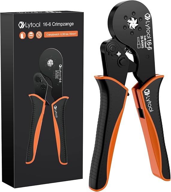 Lytool szczypce zaciskowe 0,08-16 mm², szczypce zaciskowe do tulejek kablowych, sześciokątne, 16-6 szczypiec zaciskowych, do izolowanych, nieizolowanych tulejek kablowych