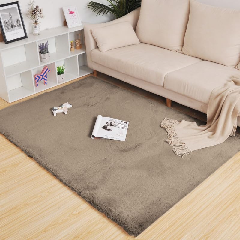 Image of Rabbit Fur Area Rug 6x8 Ft | Super Soft Plush Carpet with Anti-Slip Backing | Washable Luxury Rug for Bedroom, Living Room & Home Decor
