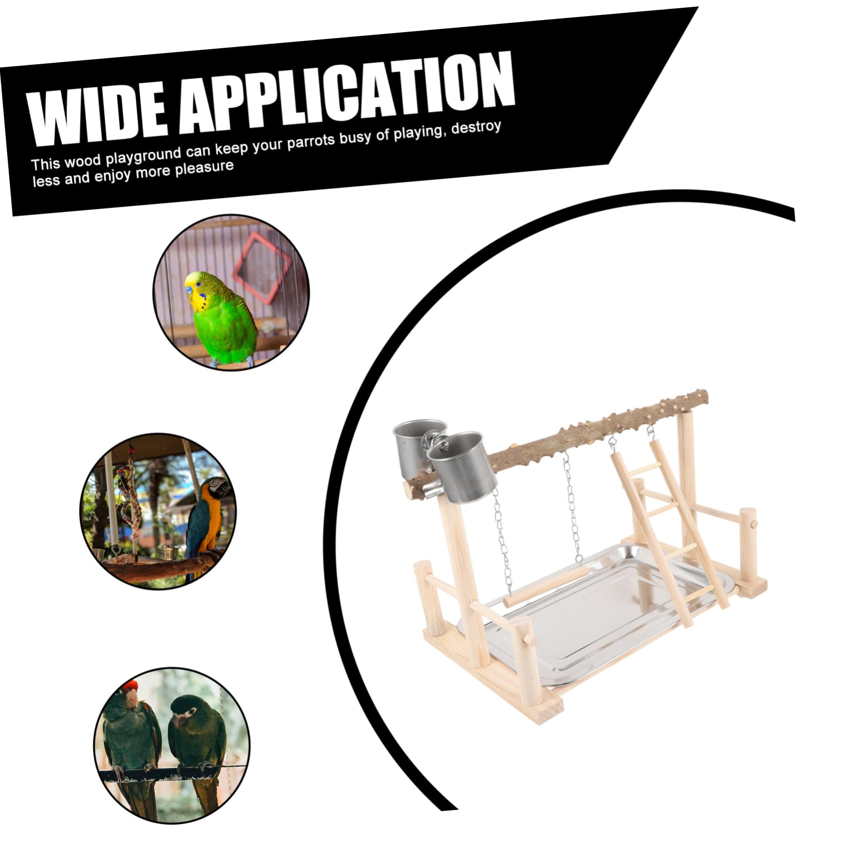 Housoutil de Madera para Pájaros Percha Natural y Comedero Doble, Estación de Entrenamiento para Aves Que Fomenta Ejercicio y Mejora Coordinación