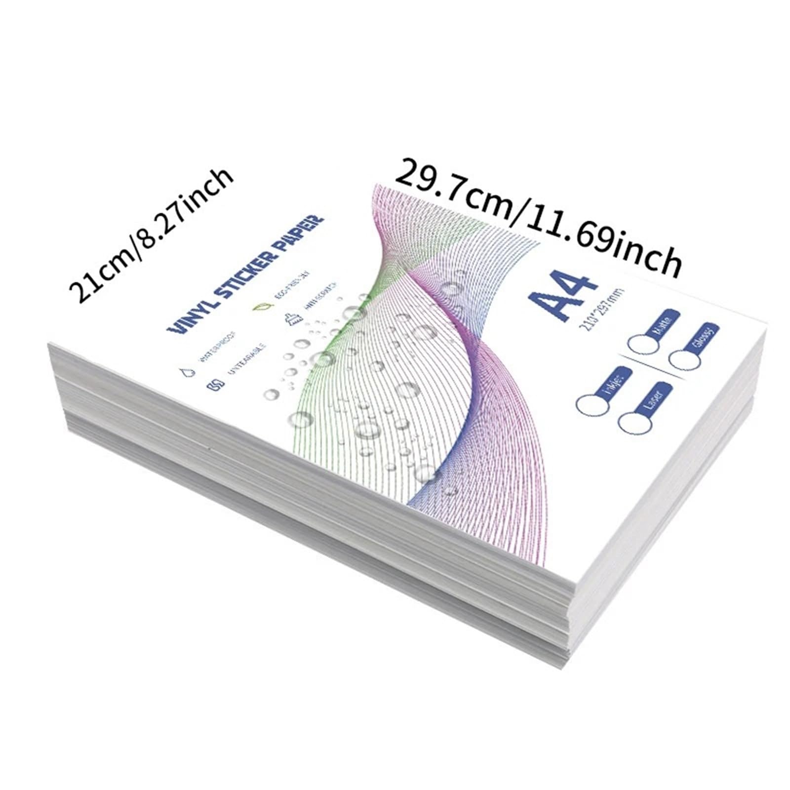 Carta Per Stampante A4 Etichetta autoadesiva A4 in carta adesiva Vinly, impermeabile, antistrappo, antigraffio, for stampe laser(Matte 100sheets)