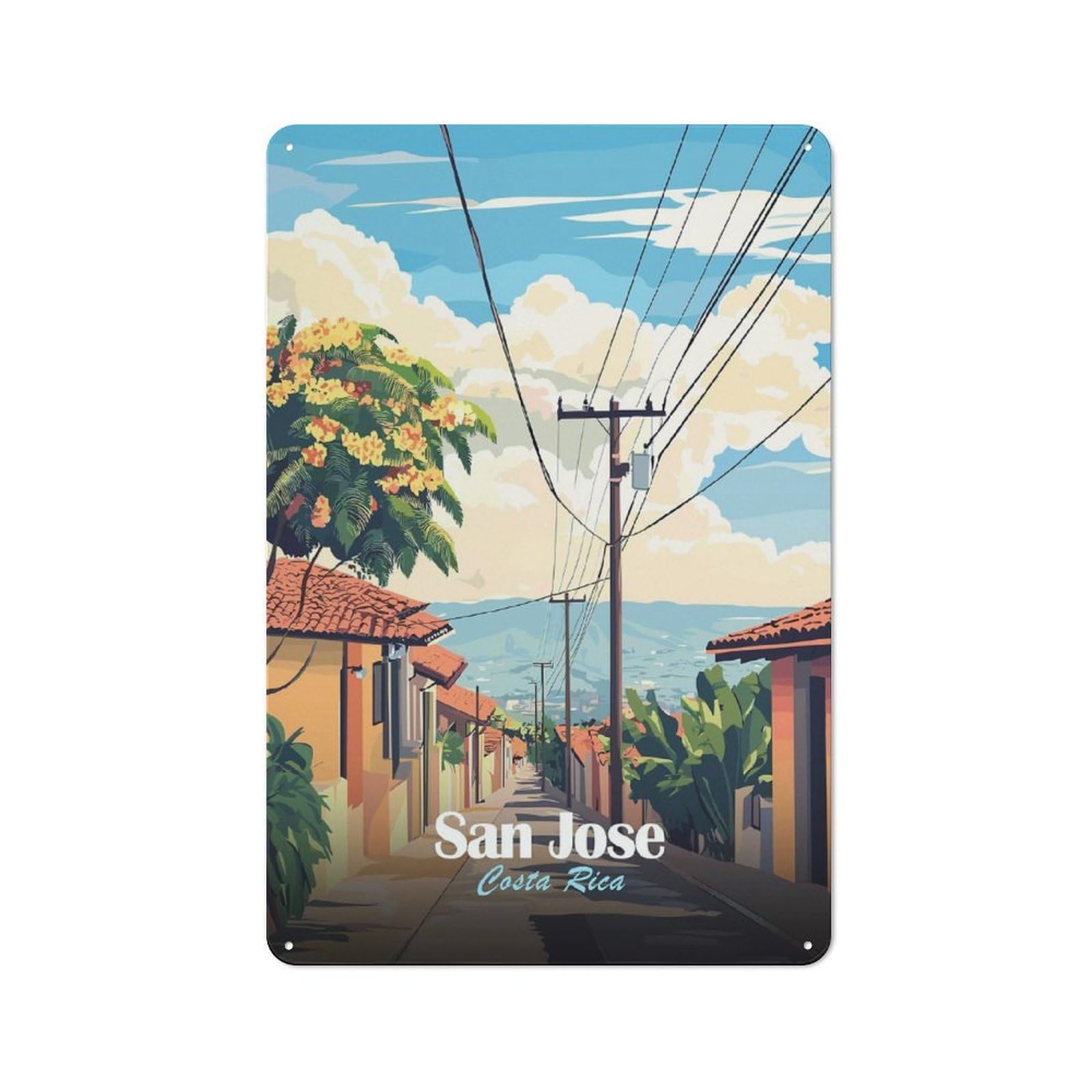 Junmoney Style-17 Tin Wall Plaque 30X20cm With San Jose, Costa Rica Travel For Guest Room Or Hallway, A Decorative Christmas Gift For Home Decor Collectors