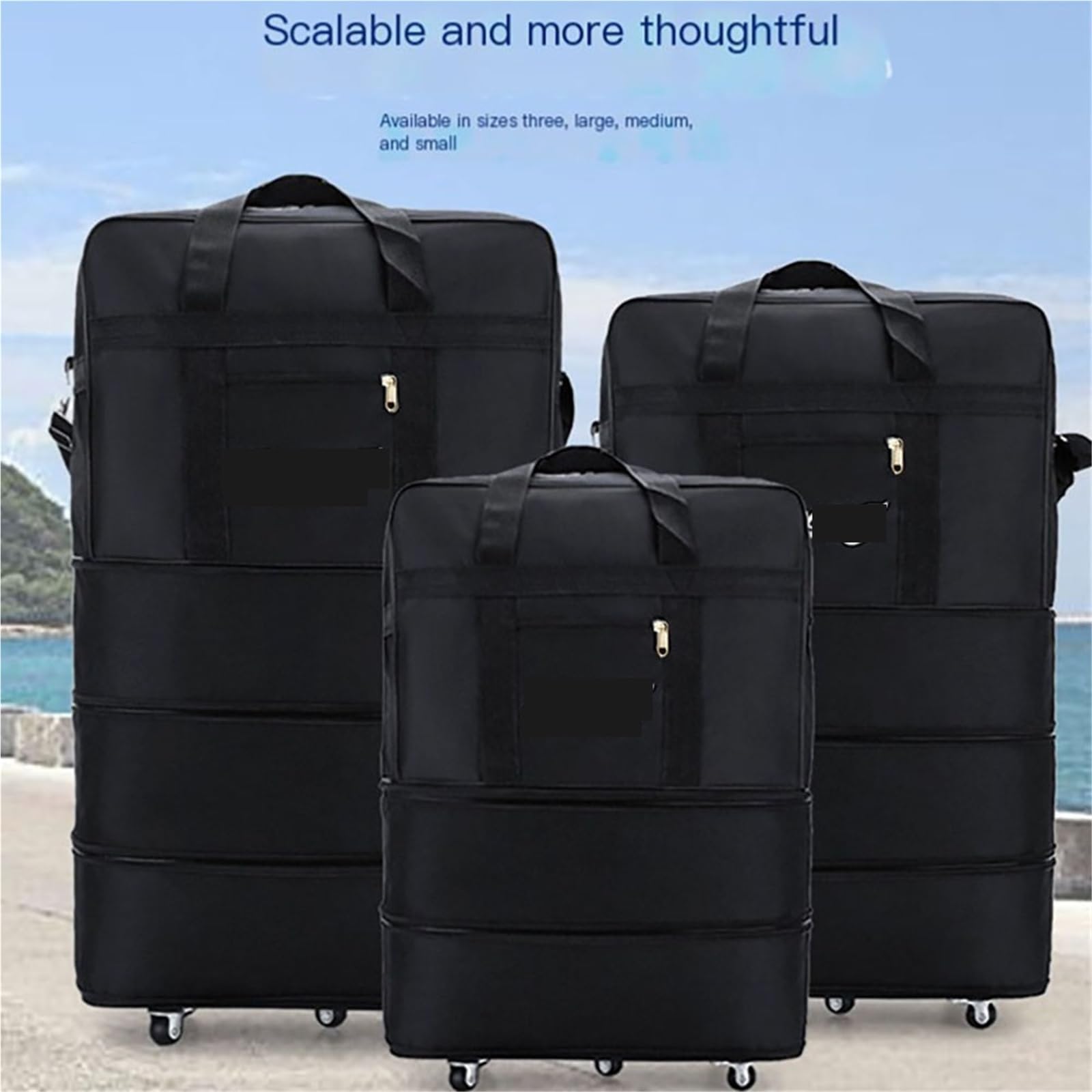 Ruote da viaggio for donna Uomo Trolley pieghevole espandibile Valigia nera versatile for viaggi di fine settimana(Black M 5 wheels)