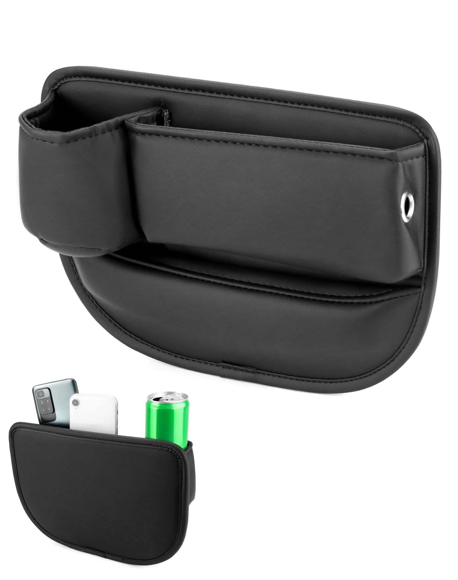 QWORK® Autositz Lückenfüller, Leder Aufbewahrungsbox Auto Organizer Vorne mit Getränkehalter und USB-Ladeloch