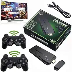 PRONLINE – Console de videogame para TV, controle sem fio de 2,4 g, USB embutido 10.000 Classic, 9 emuladores clássicos, saída HDMI para TV com controles sem fio duplos de 2,4 G – Jogos 4K Ultra HD