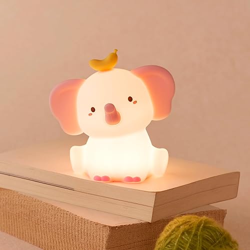 Miniatura 7 de QANYI Luz nocturna para niños, lámpara de elefante rosa con atenuación y portátil, lámpara de noche de guardería, luz de animal recargable para