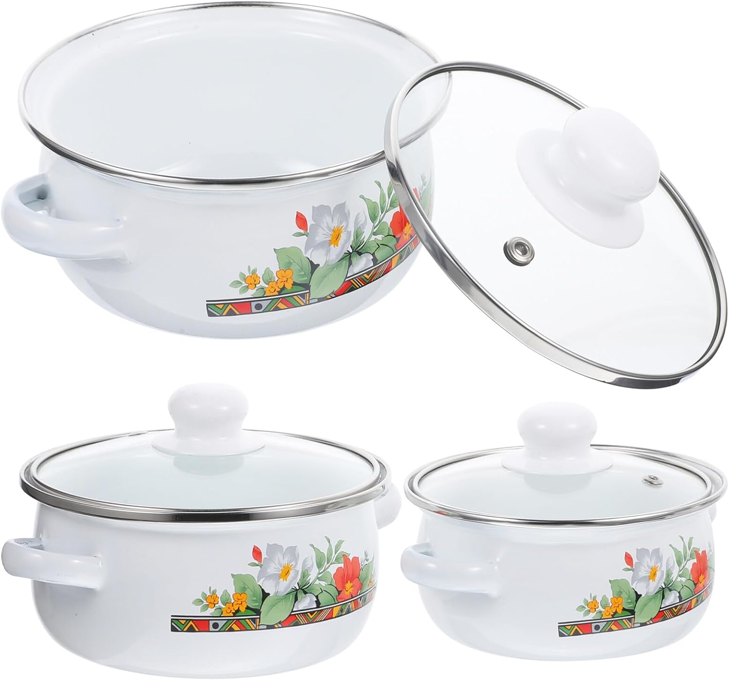 UPKOCH Olla de cocina esmaltada con tapa, olla de cocina retro antiadherente, olla de sopa floral a fuego lento para inducción, olla de pasta para