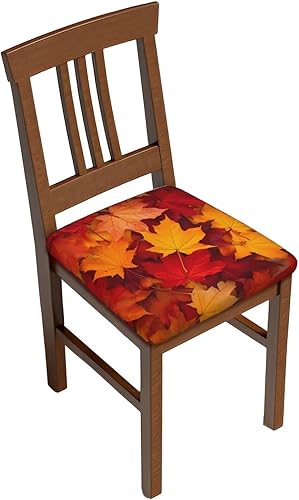 Miniatura 3 de Fundas de asiento cuadradas para silla de cocina con hojas de otoño de 16.9 pulgadas, cuatro piezas, funda de cojín elástica ajustable de repuesto
