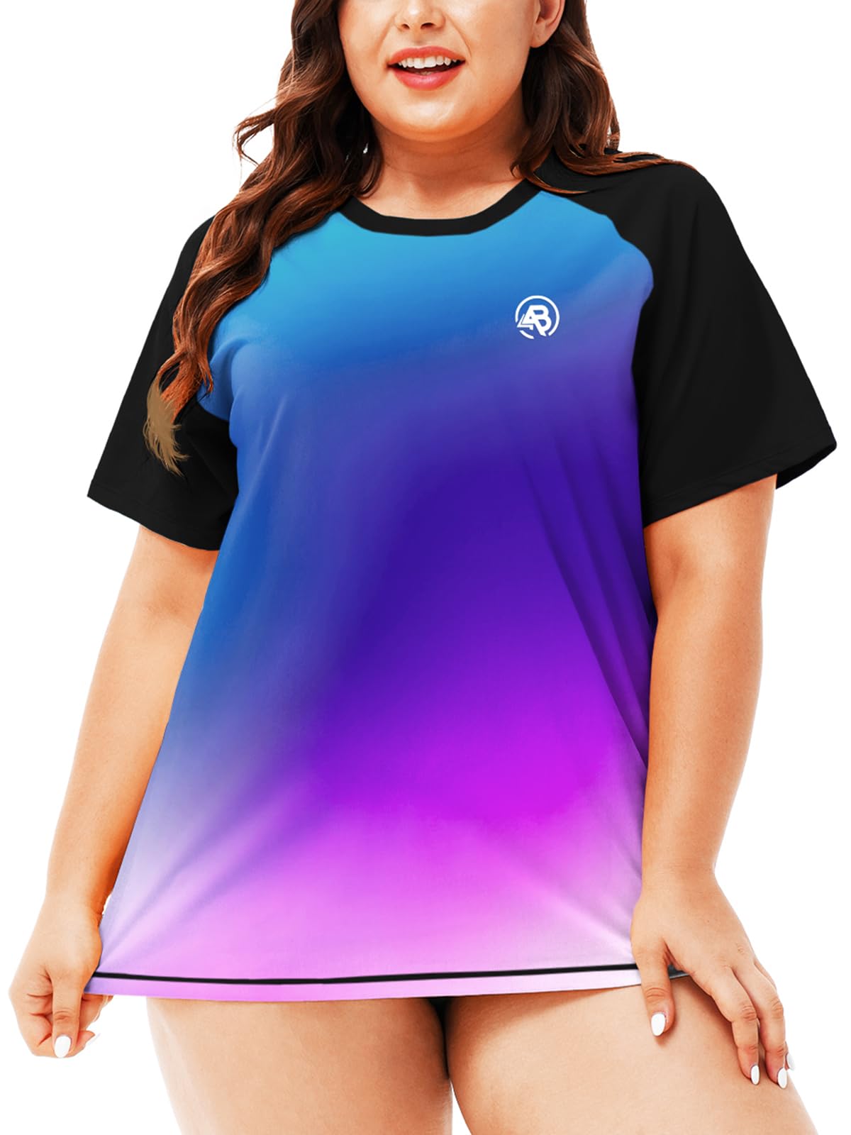 AOBUTE Womens Plus Size Rash Guard Shirts Short Sleeve Swim Top UV UPF 50+ Sun Protection Swimwear Swimsuit