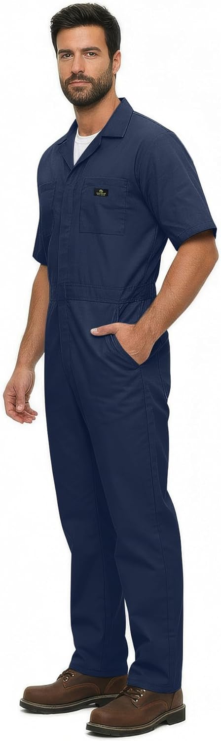 Natural Uniforms Mens Short Sleeve Zip Up Coverall, Stain and Wrinkle Resistant (Navy, 3X-Large)