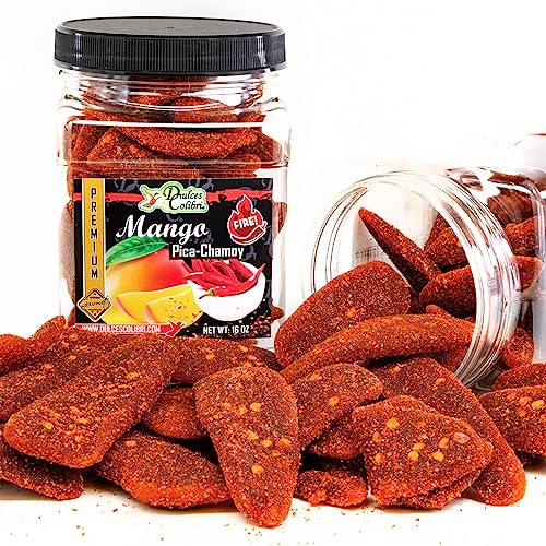 Dulces Colibri - Mango Pica-Chamoy | PREMIUM | VERY SPICY! | Family Size - 16oz Jar | Mess Free | Soft Chewy Mango Slices |