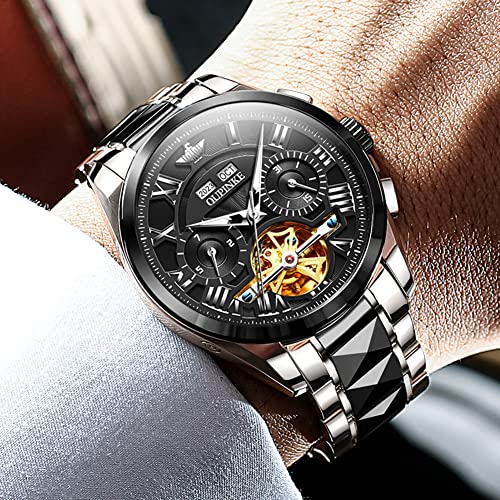 Image of OUPINKE Watches for Men Automatic Skeleton Self Winding Dress Wrist WatchBusiness Waterproof Luminous Tungsten
