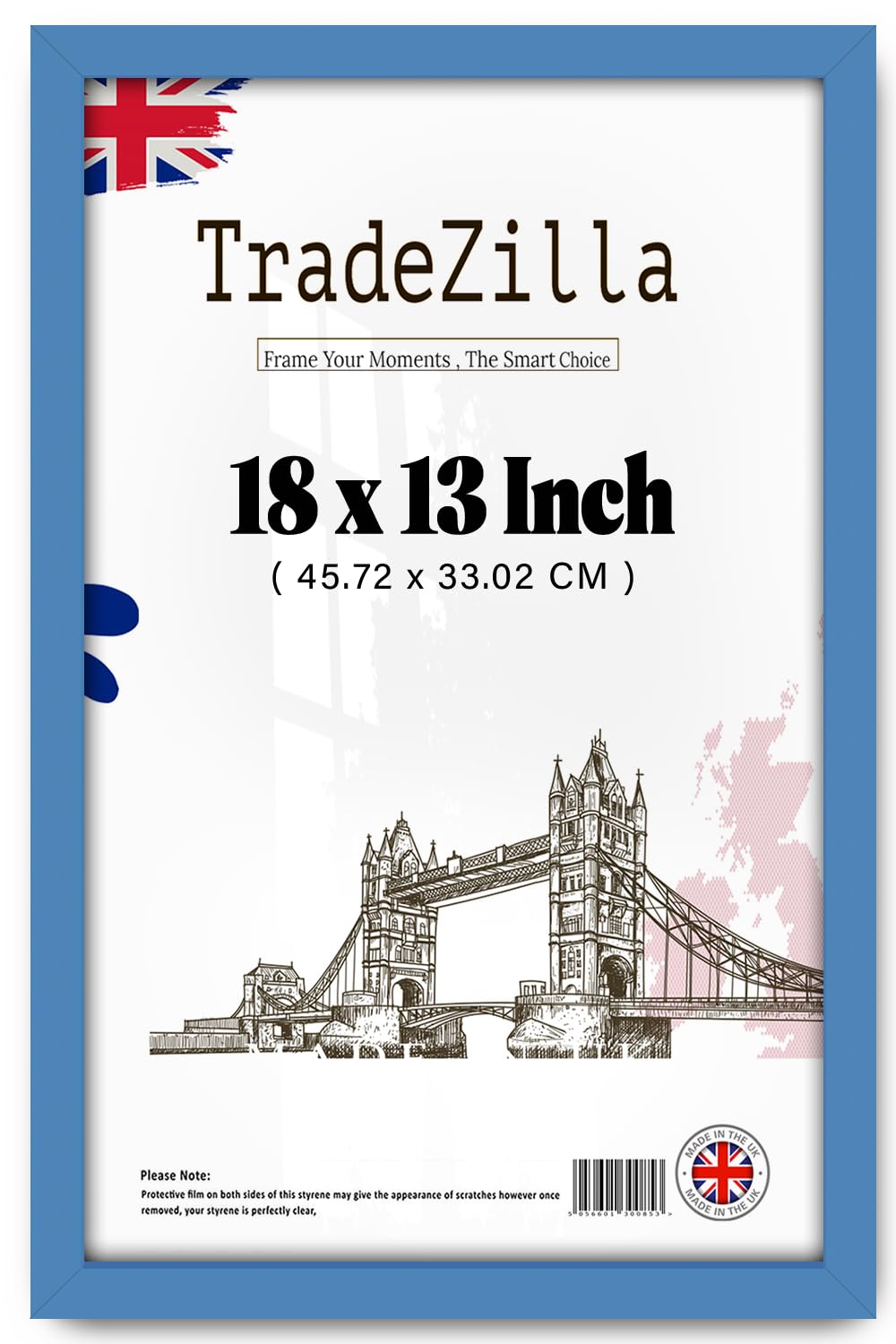 TradeZilla | MDF Wood Poster Frame (45.72 x 33.02 CM) Modern Wall Décor Frame for Art & Home Interiors, MDF Build, Hanging Hooks Included for Easy Mounting [ Blue ]