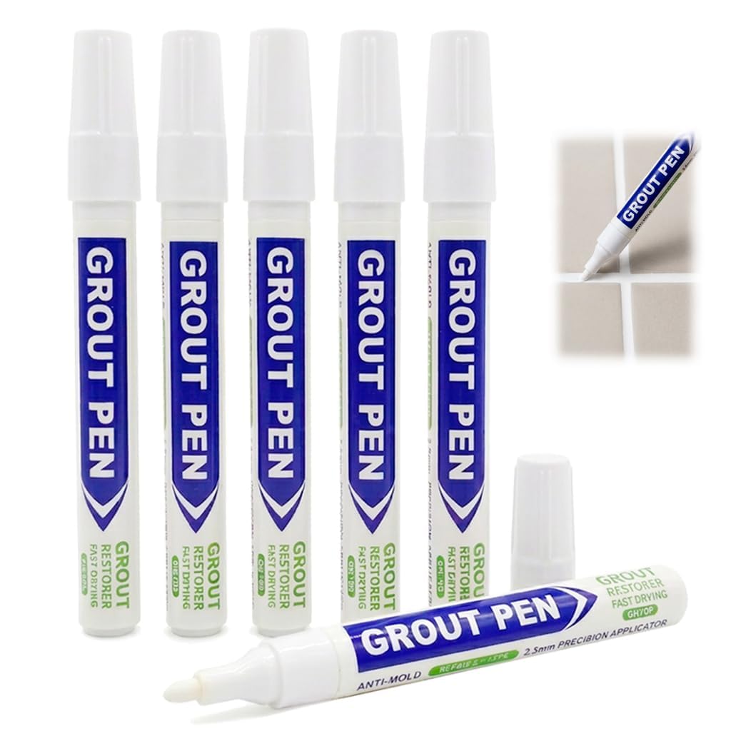 Elixvane 6PCS Grout Pen White, Tile Grout Pen Set for Tiles in Bathroom