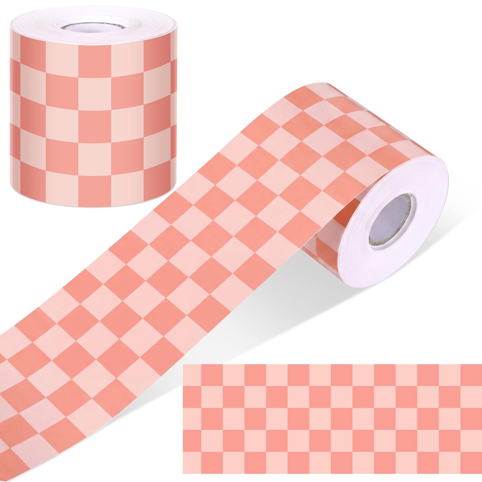 Zonon 65 Feet Pastel Checkered Bulletin Board Borders Blush Pink Trim