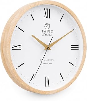 Roman Numeral Wall Clock Quality Handmade Clock with Classic and Timeless Design Battery-Powered and Ultra Silent for Homes, Offices, and Classrooms - Natural Stain