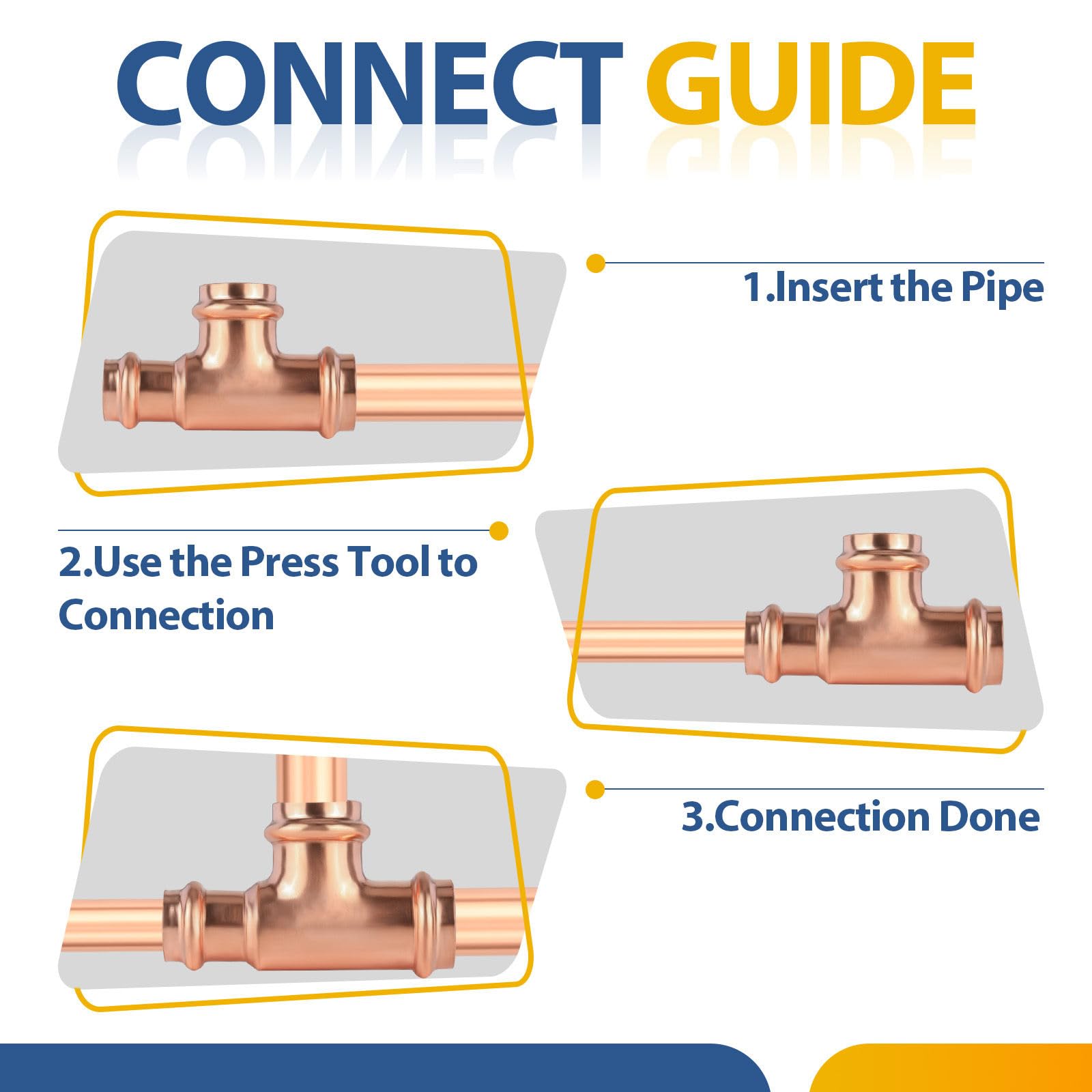 Paquete de 5 conectores en T reductores de cobre GUOFIS, 1" P x 1/2" P x 1", conector en T reductor de presión para plomería, conector de tres vías para derivación de transición de tamaño de tubería