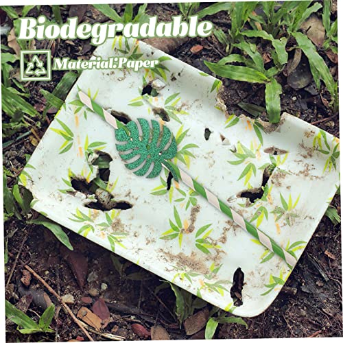Pitillos de papel con diseño tropical verde, pack 10 pzas miniatura 7