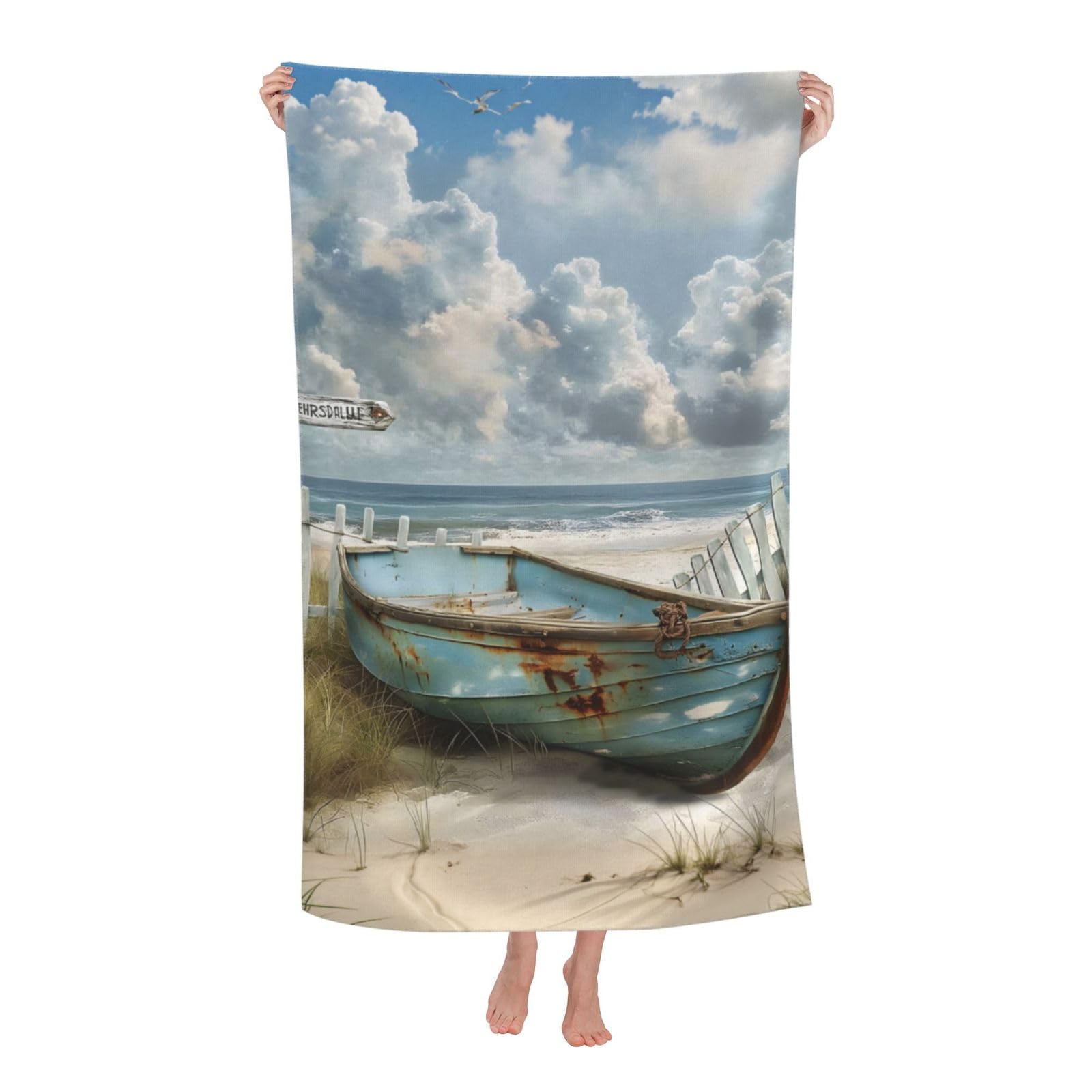 HLBSDM Coastal Boat Beach Towel 31inx51in Rustic Sand Free Microfiber Bath Towel Ultra Soft Quick Dry Pool Towel Absorbent Towel Lightweight Towel for Swimming Bathroom Decor