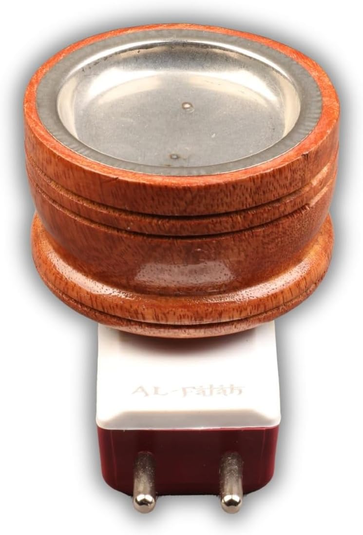 AL- FALAH Round Shape Wooden Kapoor Dani - Electric Camphor Burner for Camphor Tablets, Bakhoor, Aroma Oil Diffuser & Incense Burner for Home, Office, Meditation