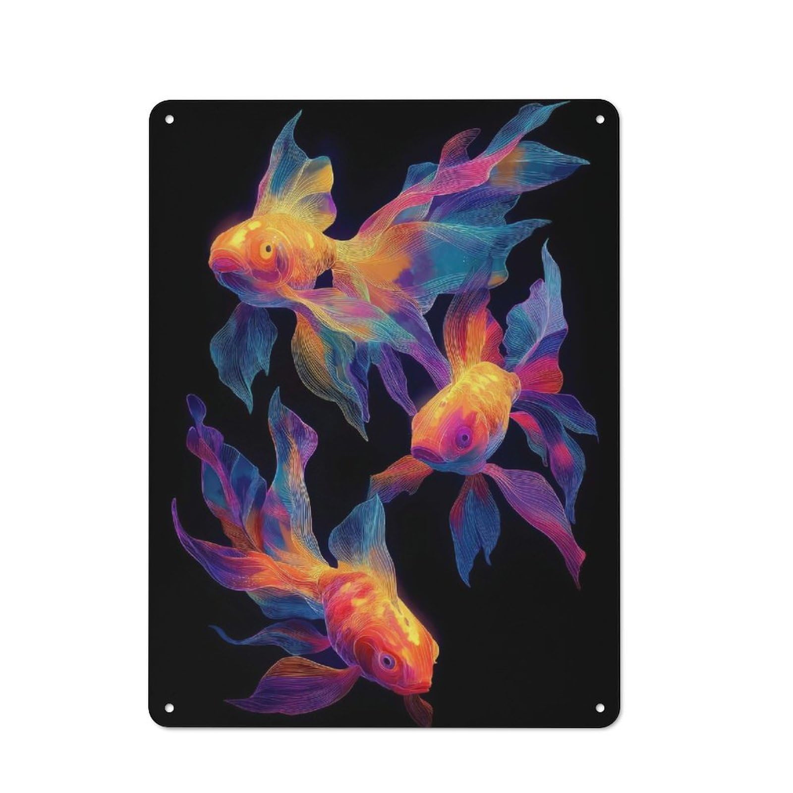 Junmoney Style-7 Neon Goldfish Art Rustic Metal Sign 40X30cm, Barn Style Farmhouse Wall Decor For Kitchen, Cottage, Porch Or Garden Room