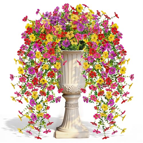 Der Rose UV Resistant Artificial Hanging Flowers for Outdoors, 2 Pcs Silk Cascading Hanging Flowers Faux Flowers for Outdoor Planters Porch Fence Garden Decor ASIN B image 2