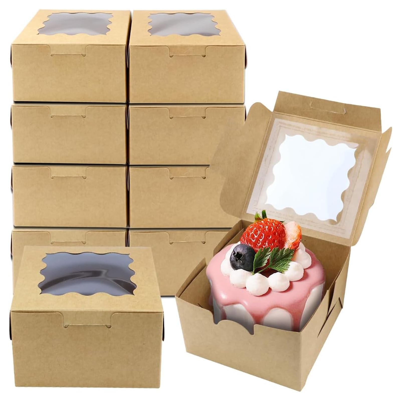 50 Scatole Porta Dolci In Carta Kraft Con Finestra: Confezioni Per Cupcake, Biscotti E Dessert, Da 10,2x10,2x6,7 Cm, Ecologiche!
