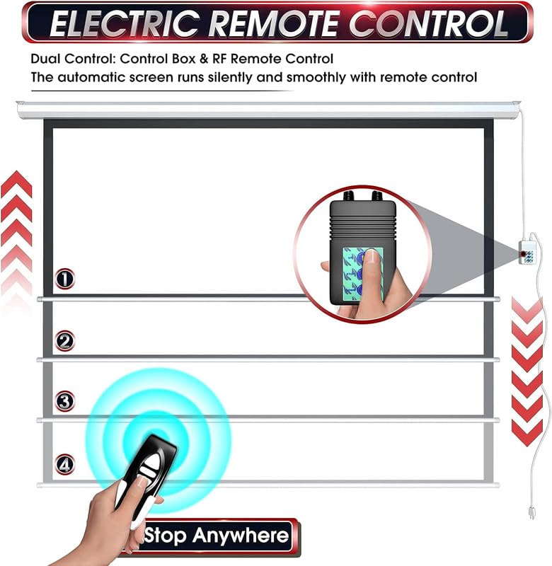 Image of Upgraded VILRO 100 inches Diagonal, UHD-3D-4K Ready Technology Motorized /Motorised Projector Screen 4:3 Picture Aspect Ratio, 7 Ft. x 5 Ft. and (80 inch W x 60 inch H) with Cordless Remote(White)#5