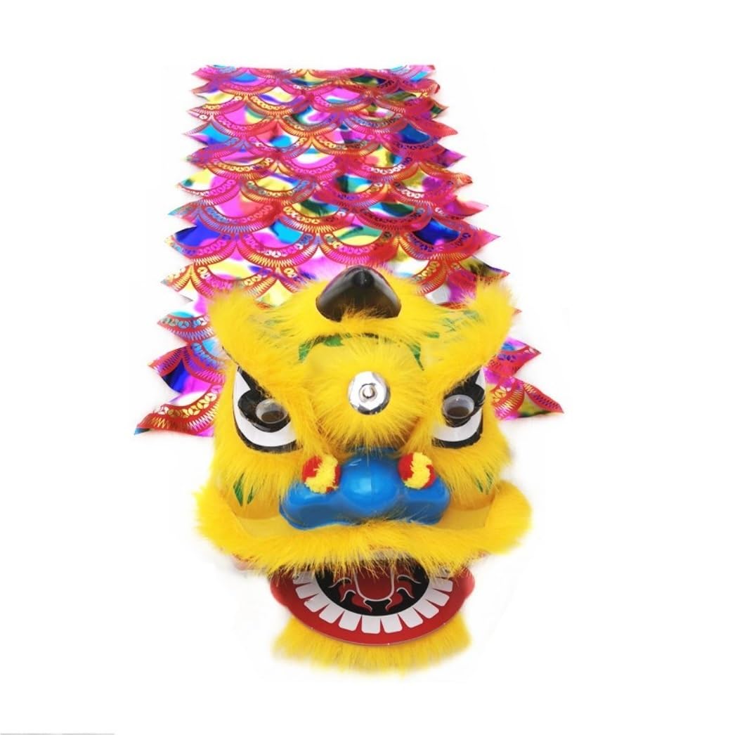 MHbdfsxz Outdoor Sports Traditional Colorful Lion Dance Suit Lightweight Plastic Frame Head Performance Costume Festival Celebration(E,6inch)