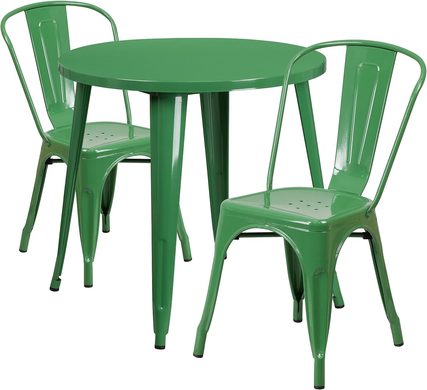 Flash Furniture Commercial Grade 30" Round Green Metal Indoor-Outdoor Table Set with 2 Cafe Chairs