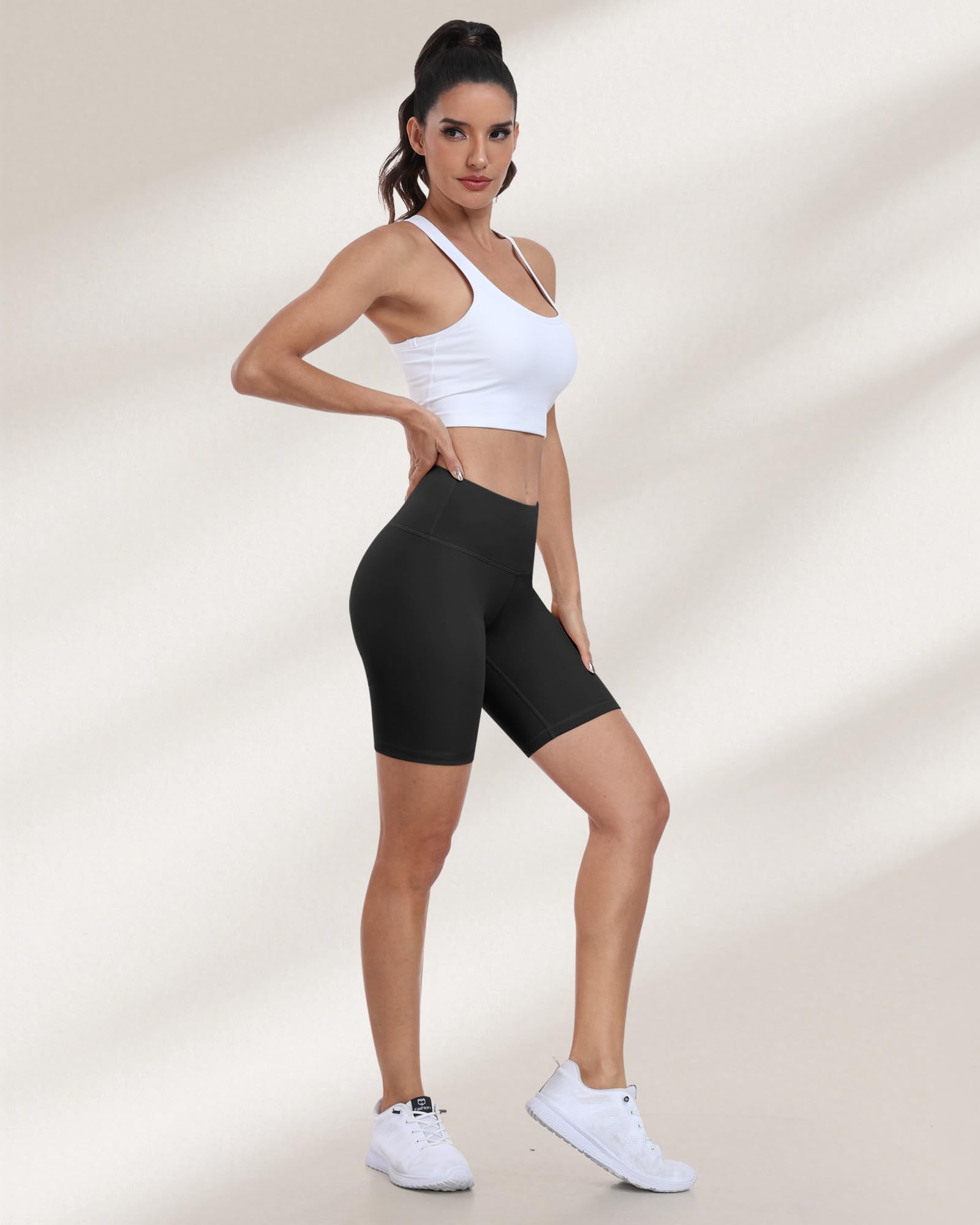 Pantalones cortos de ciclismo para mujer, cintura alta, control de abdomen, suaves, atléticos, gimnasio, yoga - 4