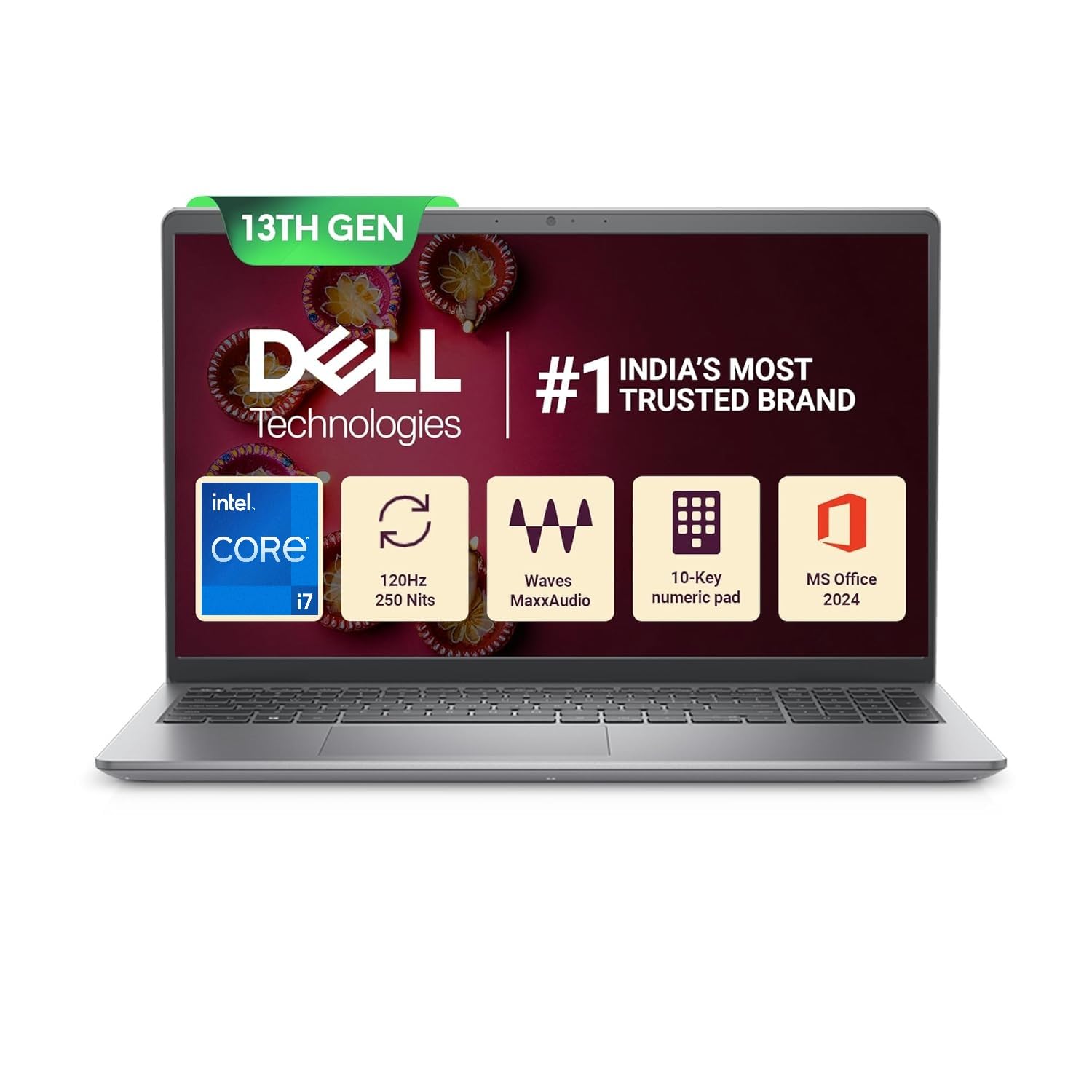 Dell (Smartchoice) Inspiron 3530 Thin & Light Laptop,13th Gen Intel Core i7-1355U,16GB,512GB SSD,15.6" (39.62cm) FHD Display,Backlit KB,Win 11 + Office H&S 2024 + M365 & 15 Month McAfee, Silver,1.62kg