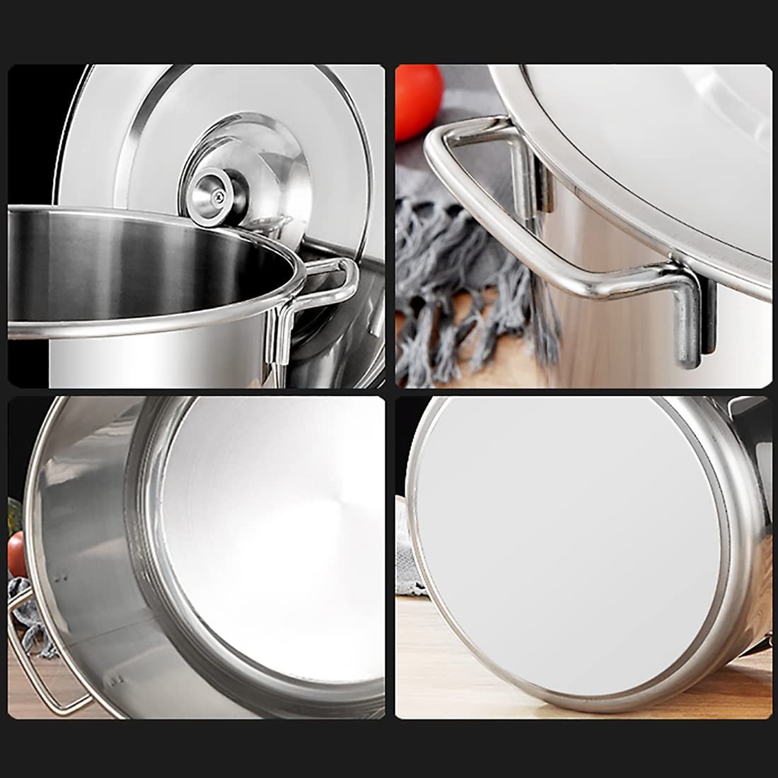 Pentola capiente Acciaio Inox Pentola Grande, pentola Classica in Acciaio Inox con Coperchio, 9L-50L, lucidatura a Specchio, Padella Antiaderente, 6 Dimensioni, Argento (Size : 40 * 23cm(30L))