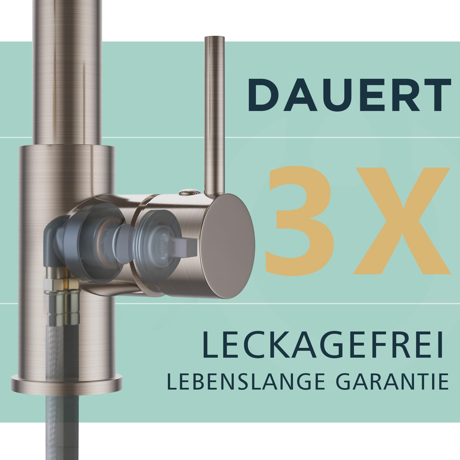 FORIOUS Wasserhahn Küche, Edelstahl-Küchenarmatur, Spülarmaturen Küche, Zweigriff-Mischbatterie Küche mit 360°-Schwenkbarkeit und Doppelspray