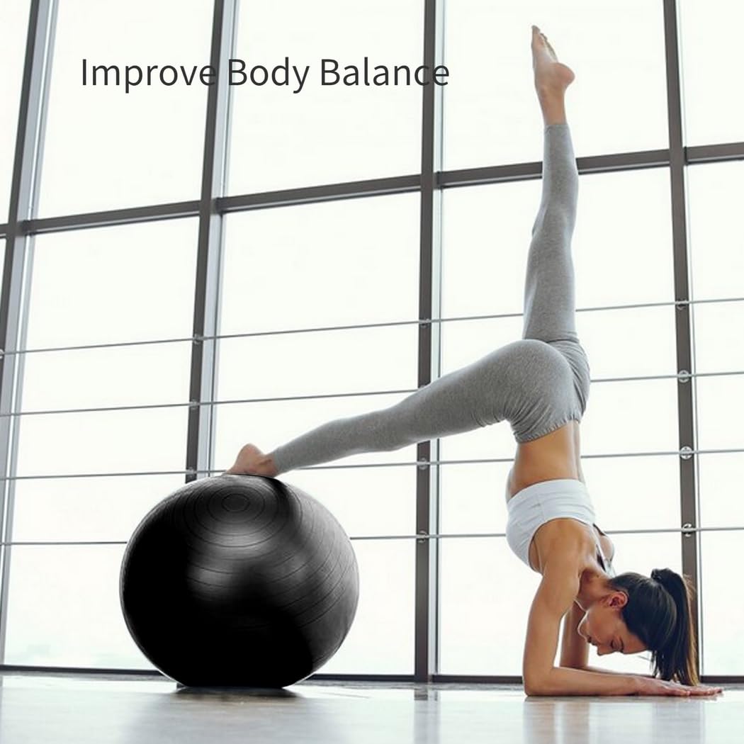 Juego de equipo de batería cardiovascular, pelota de equilibrio de fitness de 66 cm con bomba y baquetas de 90.7 g, pelota de ejercicio aeróbico para entrenamientos, estabilidad, pilates
