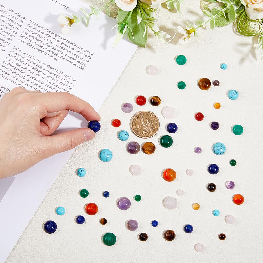 SUPERFINDINGS 56 pz 7 colori Cabochon Naturale Pietra Preziosa 4 dimensioni Semicircolare Cupola Pietra di Quarzo con Retro Piatto Pietra Senza Foro per La Creazione di Gioielli Fai Da Te