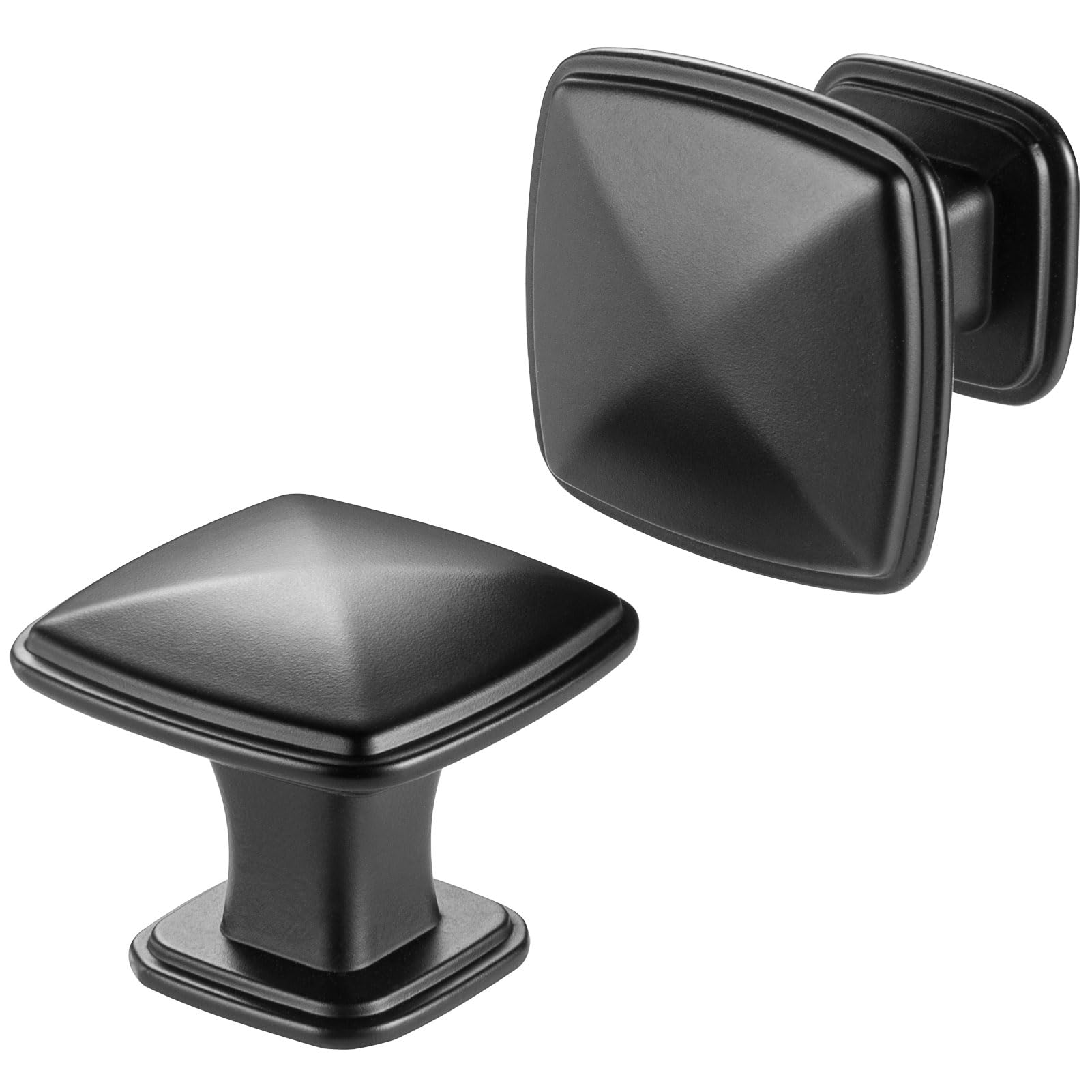 BEROSSA Matte Black Cabinet Knobs Black Drawer Knobs, 10 Pack 1-1/4 Inch, 1990 Square Single Hole Cabinet Pulls for Kitchen Cabinets Drawers Bedroom