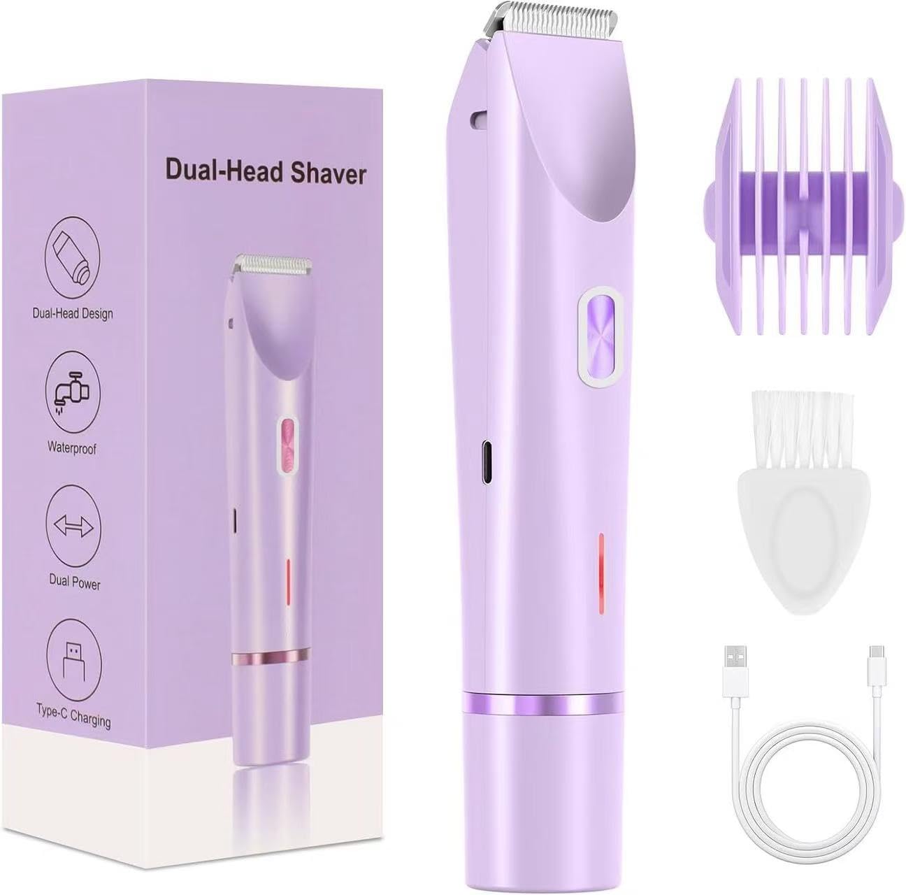 Elura™ 2-in-1 Women's Body & Facial Trimmer – Cordless Electric Razor for Bikini Line, Legs & Face, Waterproof Design, USB-C Rechargeable for Wet/Dry Use (Purple)
