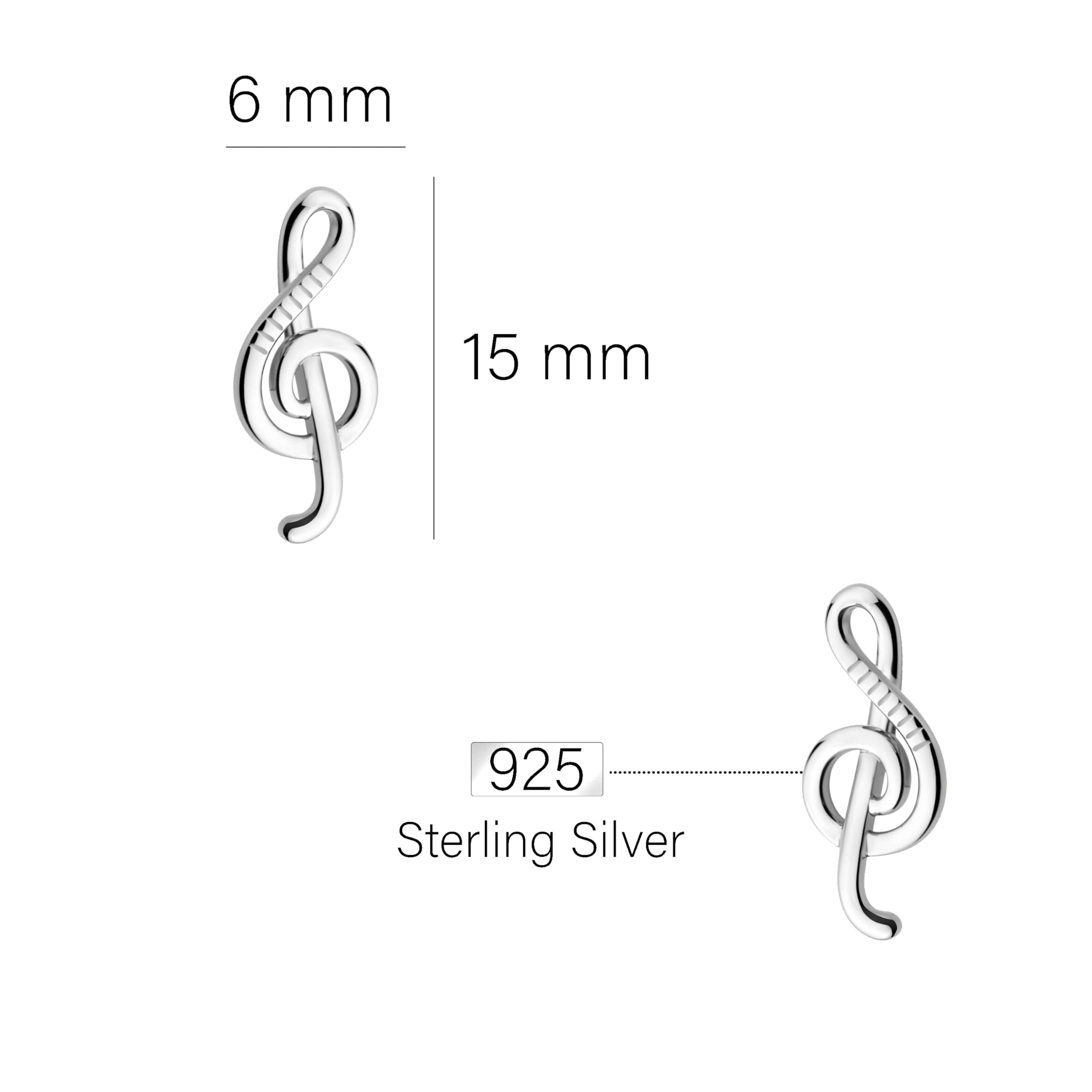 SOFIA MILANI - Pendientes para Mujeres en Plata de Ley 925 - Pendiente de Botón de Música Clave de Sol