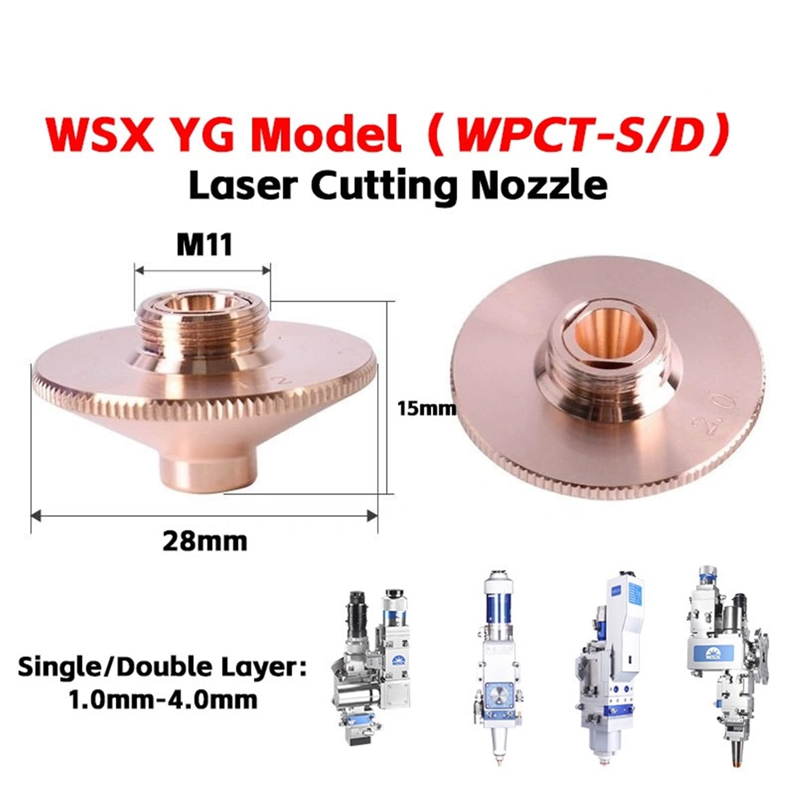 Buse de découpe laser D28 H15 M11 1,0-4,0 mm(2.0mm,Single Layer)