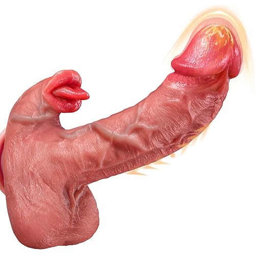 Thrusting Anal Dildo Vibrator Sex Toys - 8.5Inch Realistic Tongue Soft Silicone Suction Cup Dildos with 9 Vibrating & Thrusting Modes, Licking Vibrator for G-Spot Cilt Stimulation, Adult Toy for Women