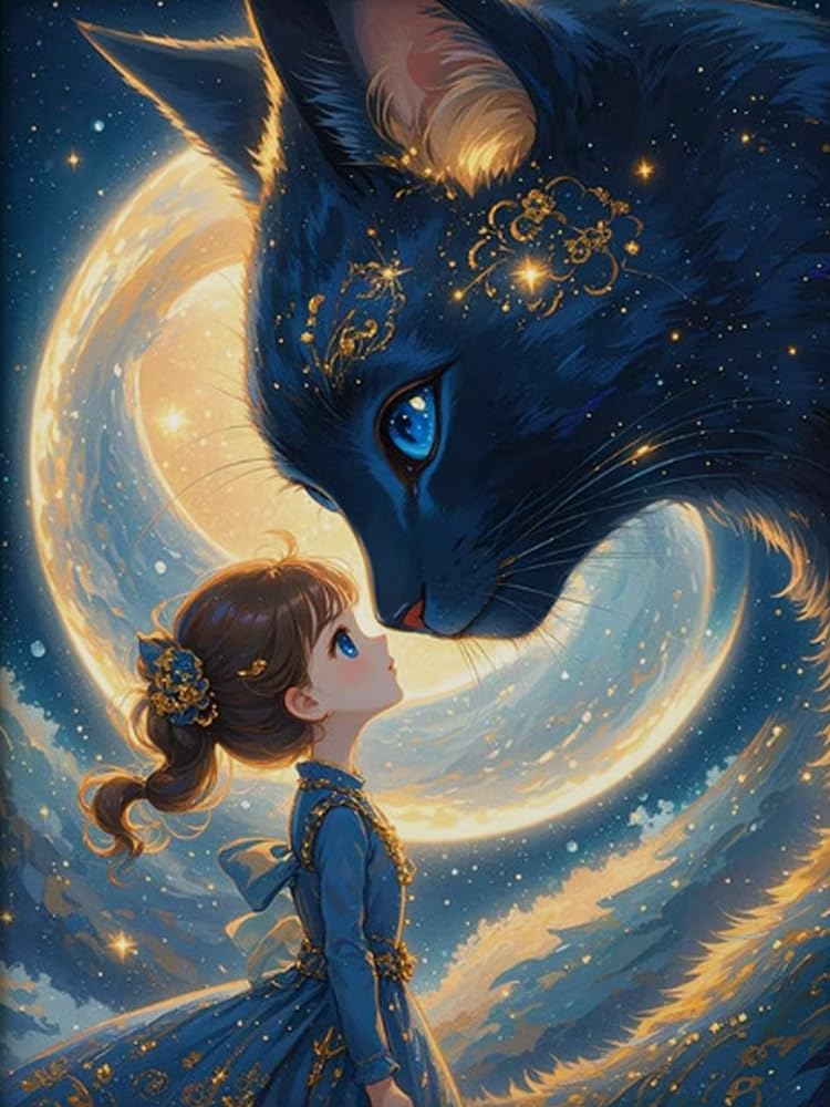 Renqidian 5D Adults Diamond Painting Kits Girl and Cat Round Crystal Rhinestone Painting by Numbers Diamonds Arts Craft Living Room Decor 40x50 cm
