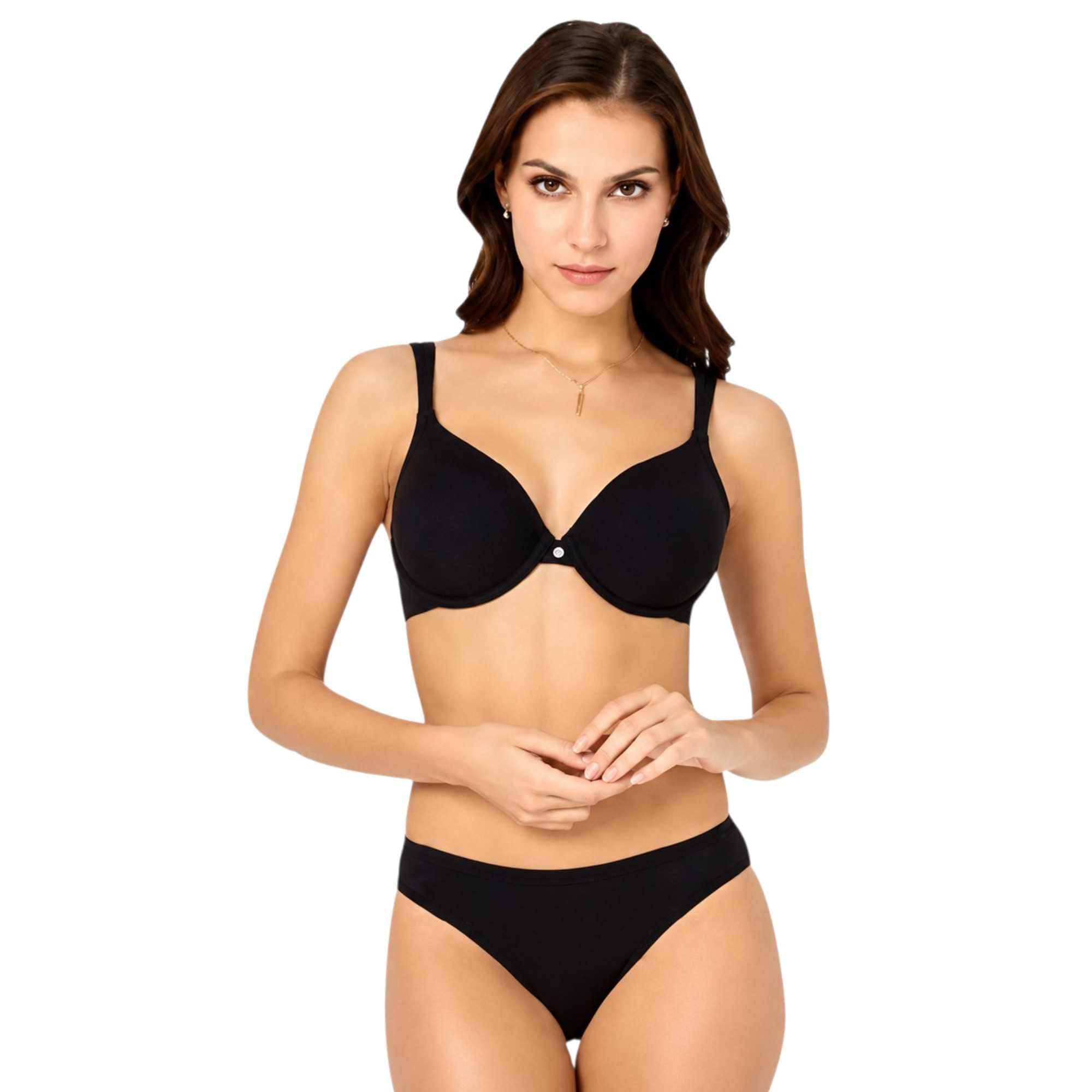 Women's Seamless Push up Bra with Bikini Bottom Set | Stylish Padded Wire-Free Lingerie Set, Smooth Everyday Underwear Multi-Piece Match, Black-image-5