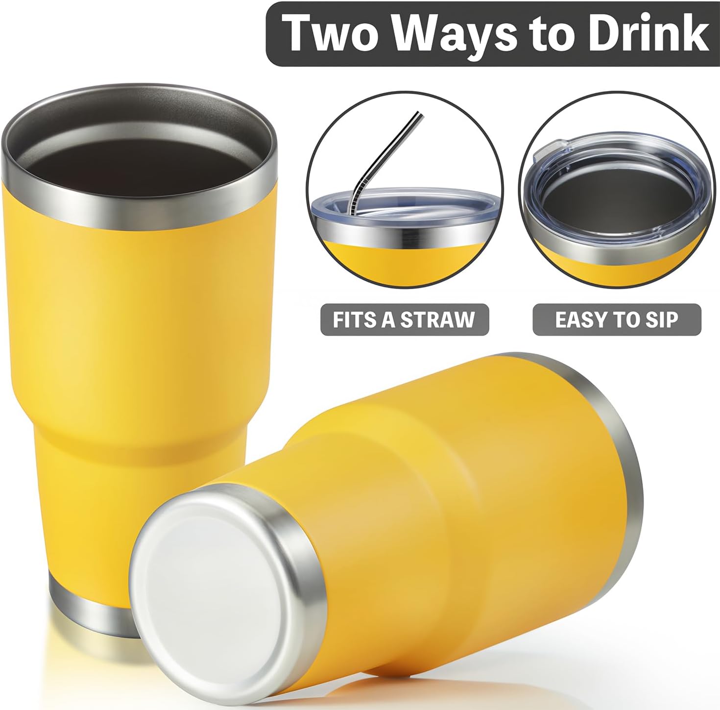 MEWAY 30oz Insulated Tumbler With Lids and Straws,Stainless Steel Double Vacuum Coffee Tumbler Cup, Brush, Durable Powder Coated Coffee Cup for Cold & Hot Drinks, Office, Travel(Yellow,8 PACK) - Image 3
