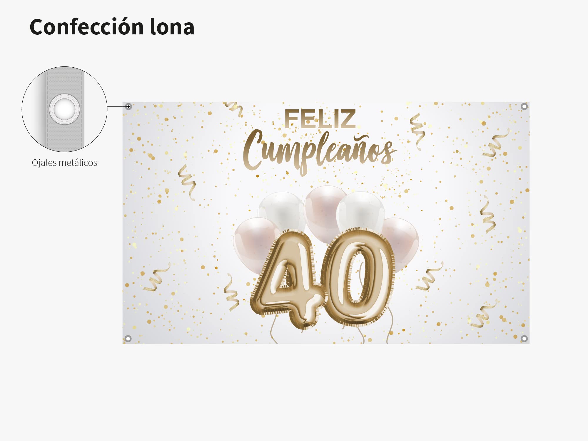 Oedim Photocall en Lona Feliz 40 Cumpleaños Blanco, 150x200cm, Photocall Decorativo para Eventos o Celebraciones puntuales, Photocall Divertido