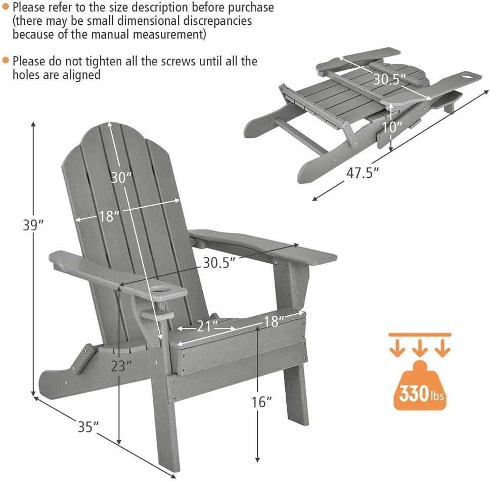 4 Piece Patio Folding Chairs Cup Holder Yard Grey